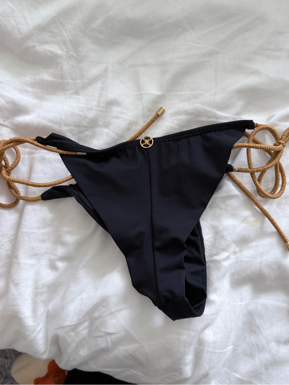 Vix Black Bikini Bottom with Gold Rope Ties
